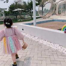 Весенне-осеннее модное Сетчатое платье феи для девочек детские милые платья принцессы с длинными рукавами