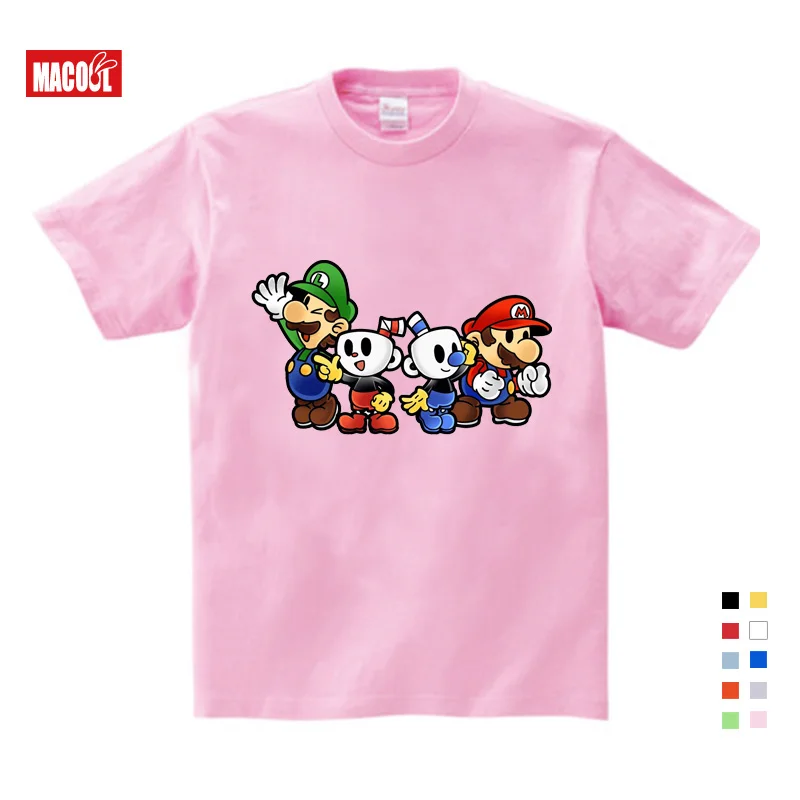 

Boys and Girls Cartoon Mario Print T Shirt Kids Super Mario Bros Funny Clothes Baby Summer Short Sleeve White T-shirt 3-12 Years