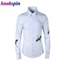 Европейский модный бренд, деловая Мужская рубашка, темперамент, вышивка, мужские рубашки, повседневные тонкие мужские рубашки с длинным рукавом