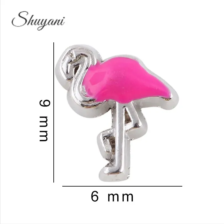 

9*6mm Flamingo Charms Zinc Alloy Pink Color Flamingo Floating Locket Charms For Glass Living Memory Locket