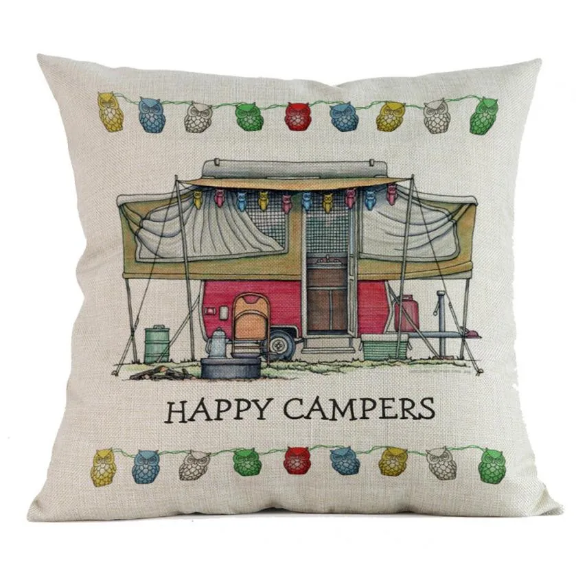 Наволочки «Happy Camper», хлопковая льняная подушка, наволочка, подушка, наволочка, домашний декор, Cojin Kussenhoes Housse de Coussin