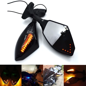 

Universal Motorcycle Rear View Side Wing Mirrors w/ LED Turn Signal Light For Honda VFR 750 800 VTR1000F CBF1000