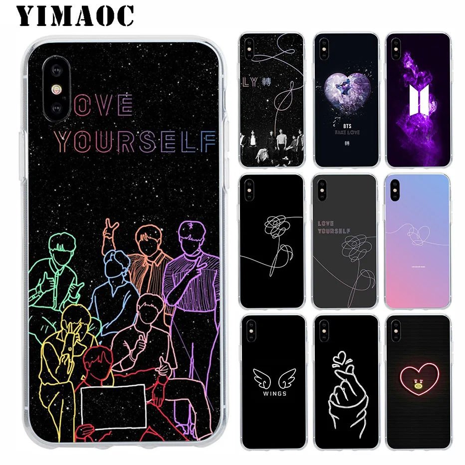 

YIMAOC BTS Love Youself Soft TPU Silicone Case for Apple Iphone Xr Xs Max X 10 8 Plus 7 6S 6 Plus SE 5S 5 7Plus 8Plus Cover