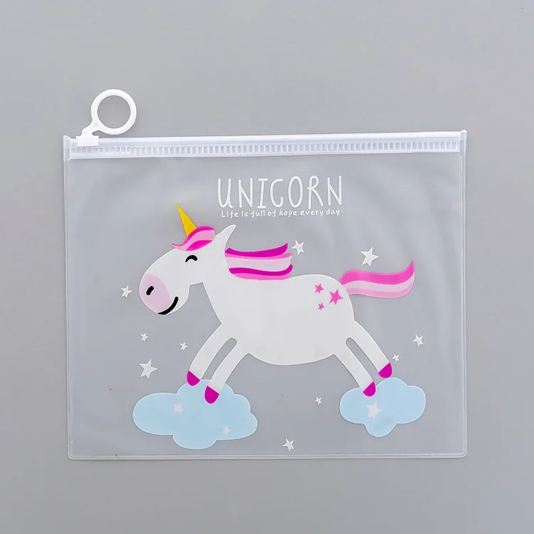 New 1Pcs New Cartoon Unicorn Pink Leopard Transparent PVC Document Bag File Folder Stationery Organizer