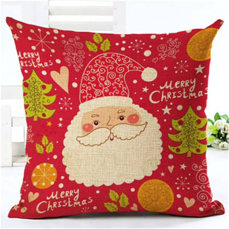 

Merry Christmas Printed Cotton Linen Pillowcase Decorative Cushion Cover Use For Home Sofa Car Office Almofadas Cojines 45x45cm