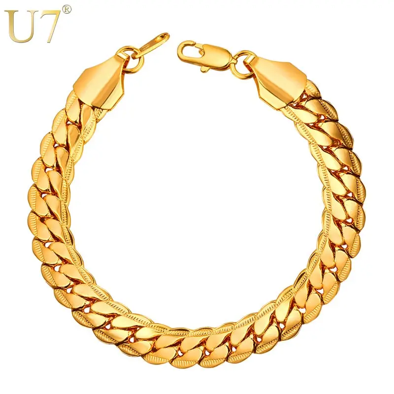 

U7 Brand Rock Punk Big Bracelets Chunky 9mm Black Gun/Rose Gold/Gold Plated Hand Chain Men Trendy Jewelry 2017 New H1012