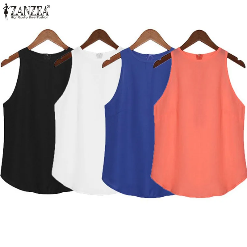 

ZANZEA Women Halter Tops 2019 Summer Sexy Tank Tops Casual Solid Sleeveless Office Vest Ladies Chiffon Camis Plus Size S-3XL