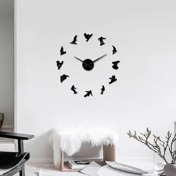 

Snowboarders Portrait Contemporary DIY Wall Clock Snowboarding Sport Theme Acrylic Mirror Sticker Clock Gift For Snowboard Rider