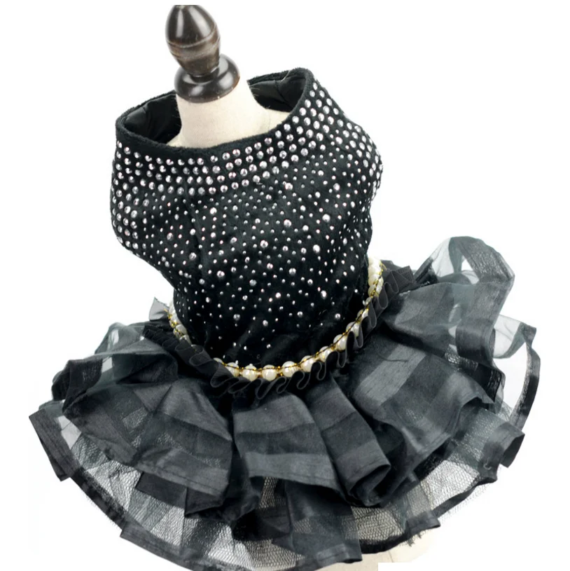 Шикарное платье для собак, свадебное Тюлевое платье, многослойная Сексуальная черная праздничная одежда для домашних животных, платья XS s m l xl - Цвет: Черный