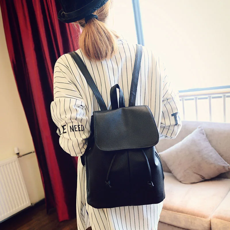  Simple Fashion Women Backpack Leather Drawstring Travel Shoulder Bags Ladies Girls Students School  - 32916908189