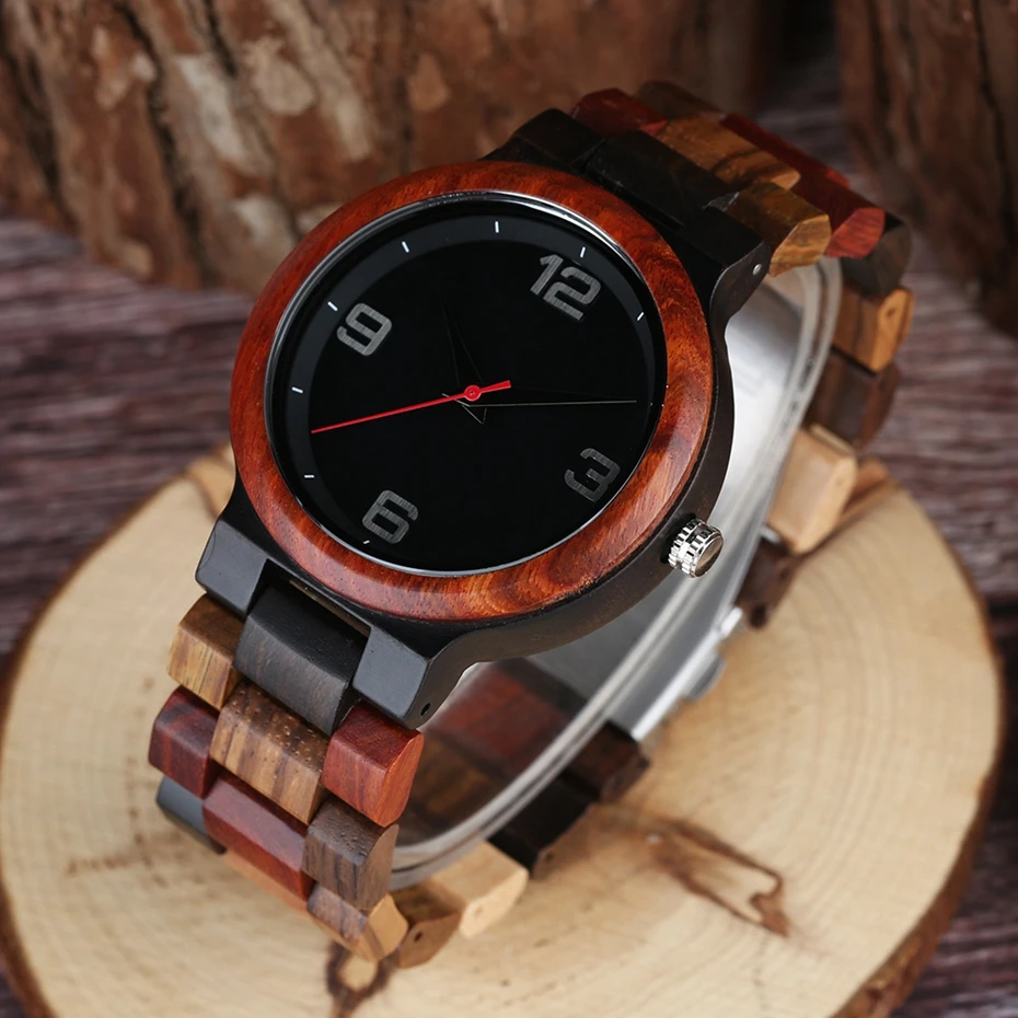 Unique Mixed Color Watch Men Clock Man Retro Full Wooden Band Quartz Wrist Watch Top Luxury Round Analog Watches Reloj de madera (32)