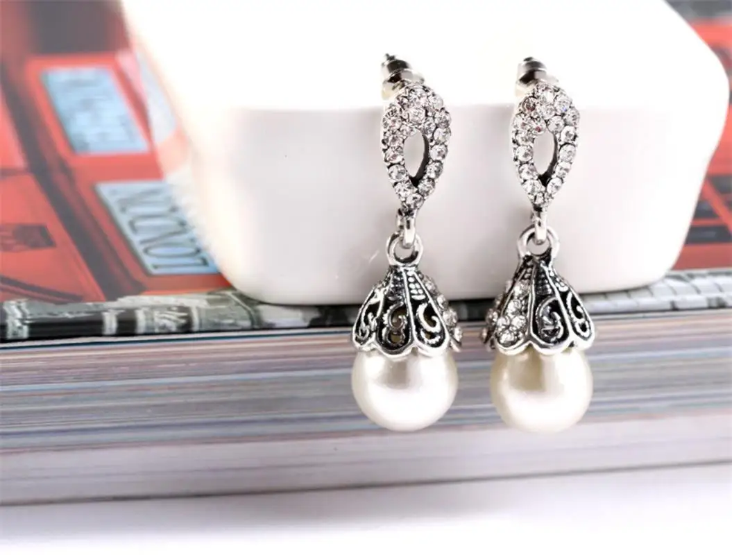 Vintage Jewelry Gray/White Imitation Pearl Earrings Women Wedding Earings