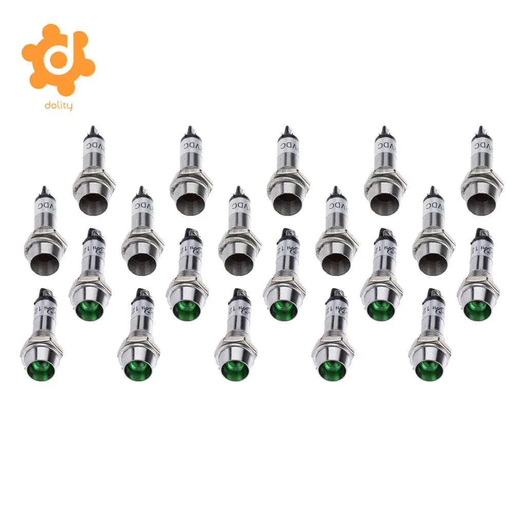 20Pcs 12V DC 8mm Power Indicator Signal Light XD8-1 Led Light Bulb Red+Green