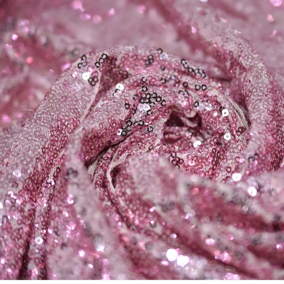 1 Yard High Quality Sequin Fabric Pink Gold Sparkly Embroidered Mesh