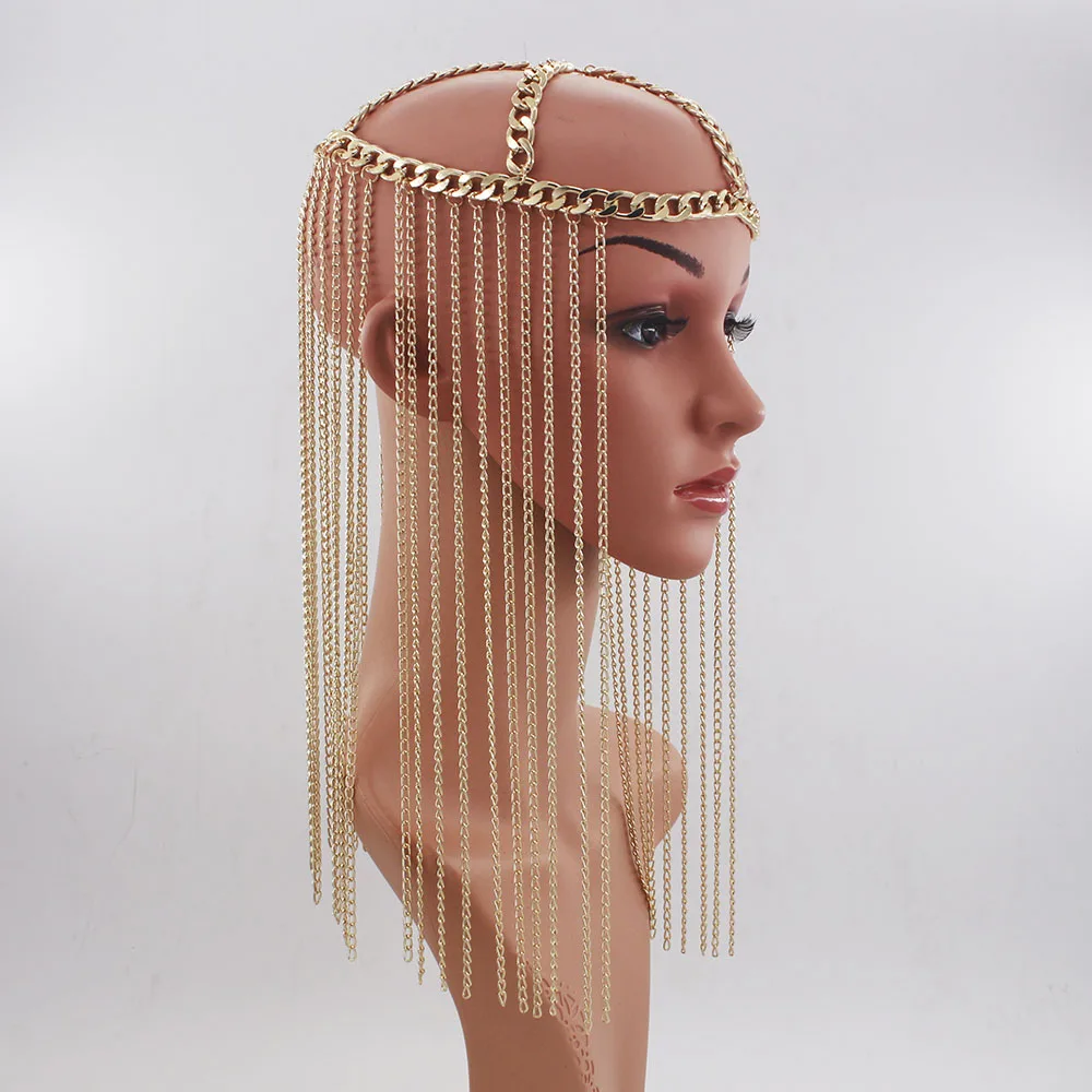 

New Arrival Luxury punk Hair Accessories Head Chain Women Gold Silver 2colors tassel Headpiece Jewelry party Forehead Tiara