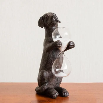 

Resin Nordic Style Artwork Home Decor Rusty Dog Holding A Hourglass Creative Ornaments Retro Sand Hourglass Art Timer Clock
