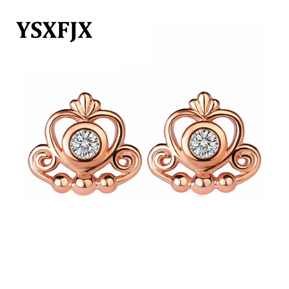 

YSXFJX 2018 New Korean Rose Gold Crown Stud Earrings Simple Small Fresh Silver Earrings Hypoallergenic Women's Fine Earrings