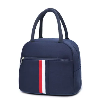 

2018 new design hot selling fashion Casual Portable Lunch Bag Striped Insulated Cooler Bag Lady Food Picnic Tote Bag