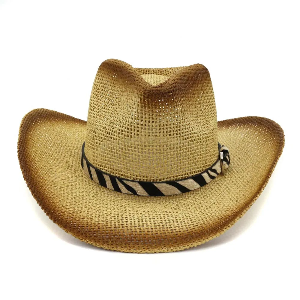 Cowboy Man Sun Hat Summer Straw Panama Casual Beach Wide Brim Outdoor Cap Accessory (9)