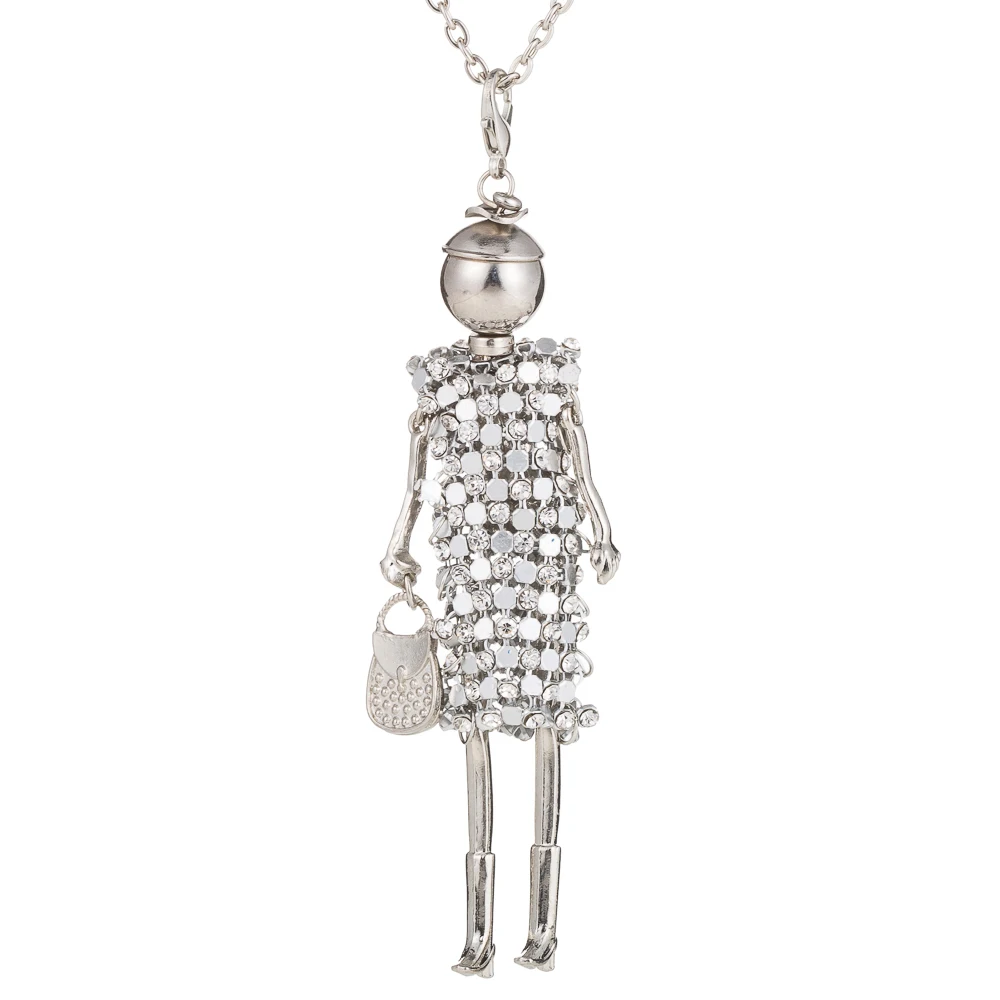 

Trendy brand new colorful rhinestones doll statement necklaces women princess long chain girl metal pendant hot fashion jewelry