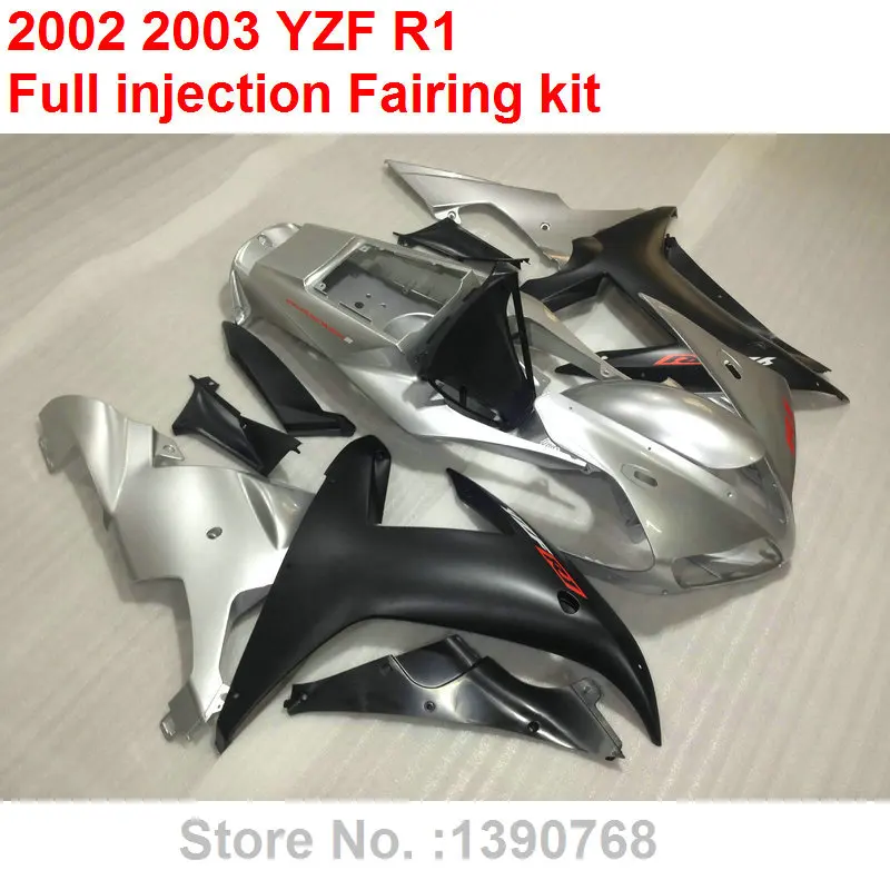 Инжекционного метода литья пластмассы ABS обтекатель комплект для YAMAHA R1 2002 2003 серебро черный Обтекатели YZF R1 02 03 HZ26