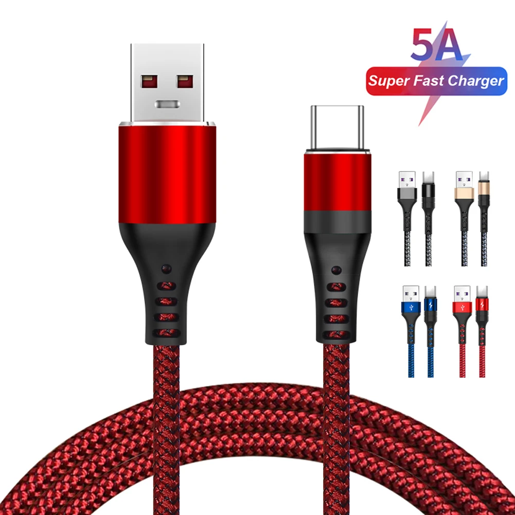 

5A Super Fast Charging For Huawei P30 Pro Fast Charging Cable USB 3.1 Type-C Data Charger For Samsung S10 Xiaomi MI MIX 2