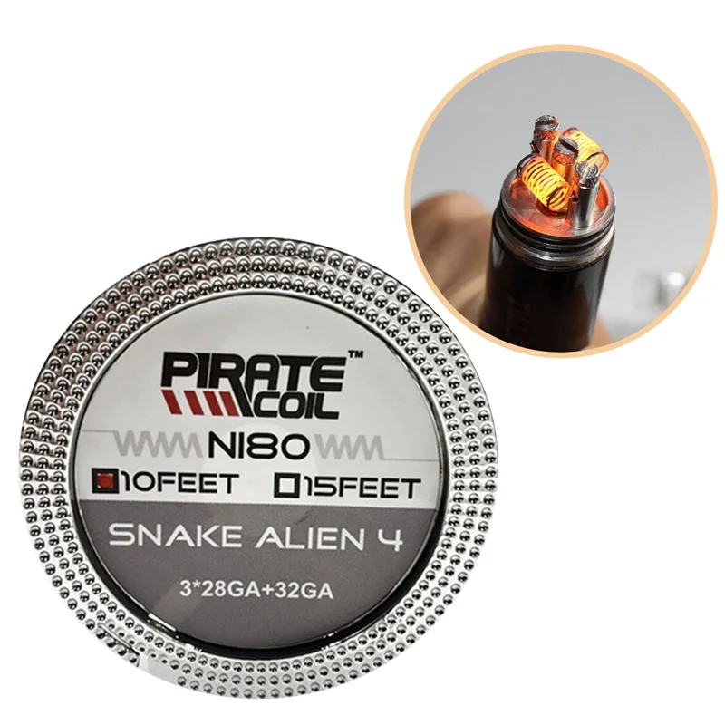 

PIRATE COIL NI80 Premade Wire SNAKE ALIEN 4 Prebuilt Coils Alien V2 used for ecig DIY Building on RDA/RDTA/RTA Atomizer 3M