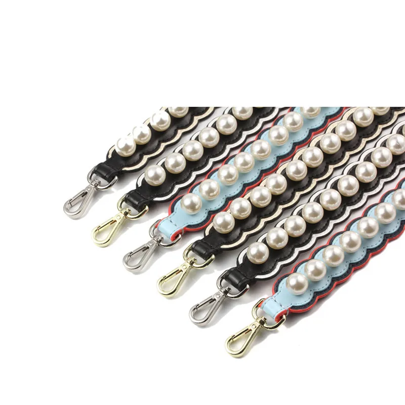 Fashion Pearl Wide Strap Handbag Short Strap Genuine Leather Handles Women Bag Accessories Handbag Straps Replacement Parts