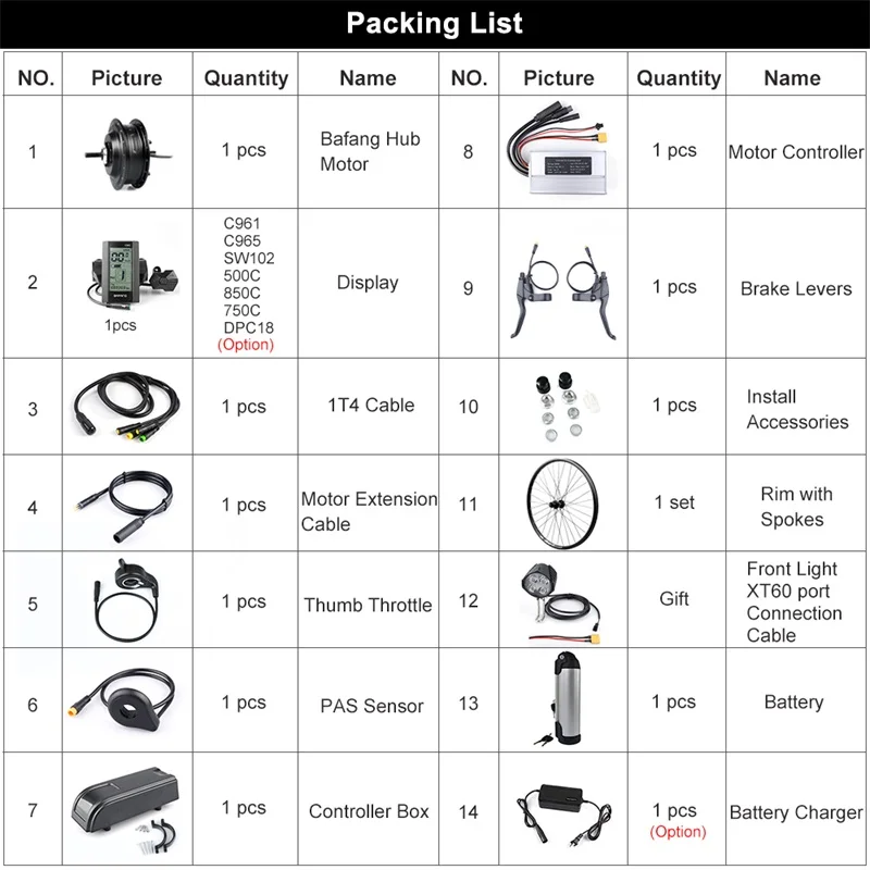 Top Ebike Rear Wheel Hub Motor 10Ah Battery Kits DC Cassette Flywheel Bafang 36V 350W Hub Motor Electric Bicycle E-bike Kits Parts 1
