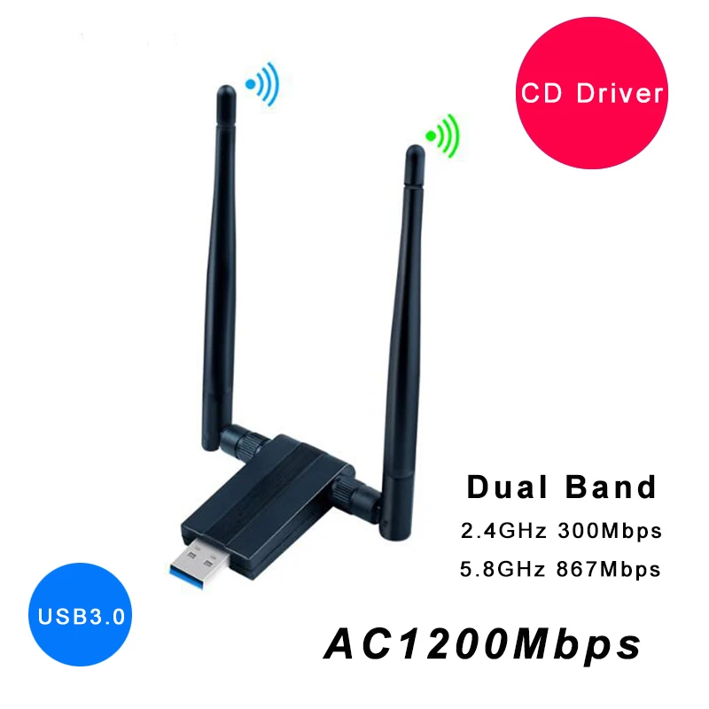 USB Wifi антенный адаптер AC1200Mbps беспроводная WiFi сетевая карта Бесплатный драйвер USB3.0 двухдиапазонный Wifi приемник передатчик ключ