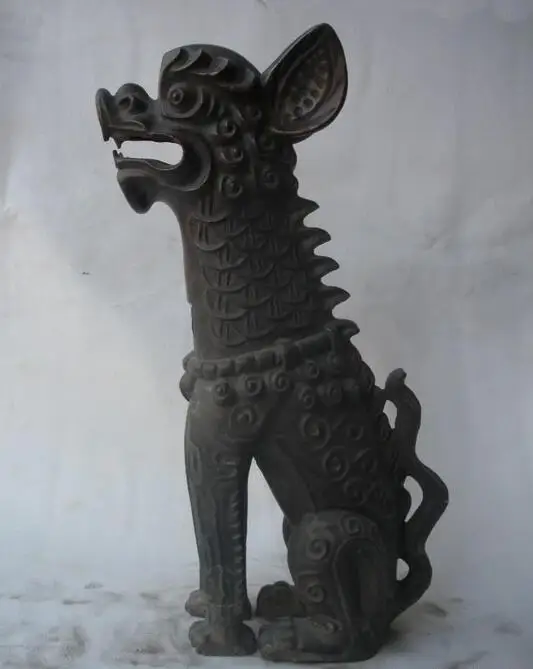 

China pure bronze Evil spirits talisman Animal XiaoTian Foo Dog beast statue