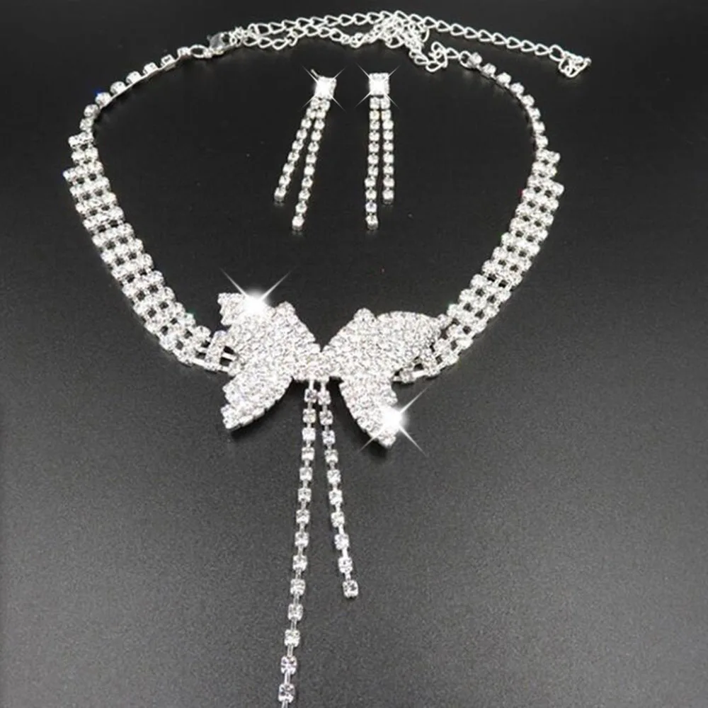 AINAMEISI модное хрустальное ожерелье в виде Капли серьги набор посеребренные Стиль Знаменитостей свадебные комплекты ювелирных изделий для подружки невесты - Окраска металла: 1