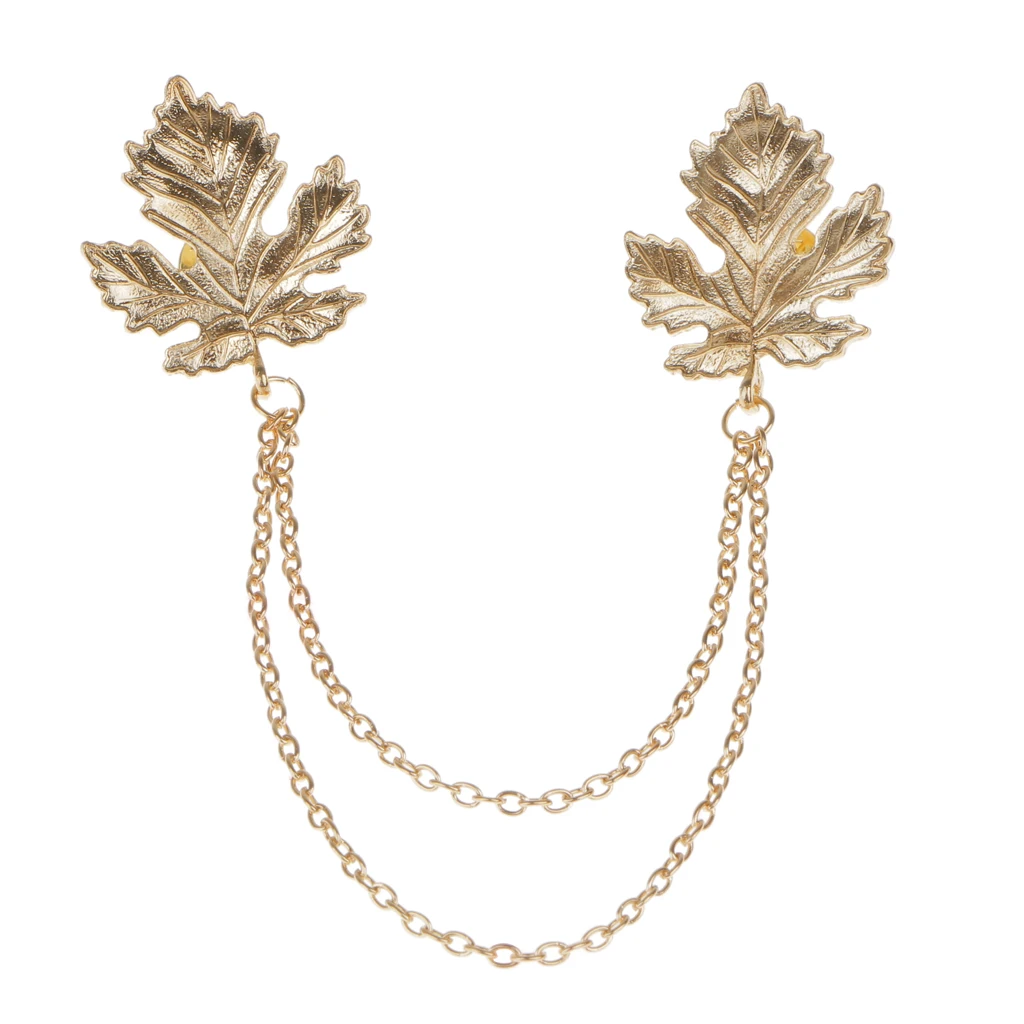 Fashion Retro Maple Leaf Chain Tassel Blouse Shirt Collar Tip Pin Brooch Collar Chain Fashion Jewelry