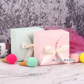 

9*9*5cm square white Blue pink candy box with ribbon, Chocolates Candy Macaroon boxes Cookie Packing Food Packing Box 200pcs/lot