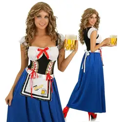 Синий пиво oktoberfest костюм Для женщин Германия, Бавария Dirndl пивная Девушка длинное платье наряд