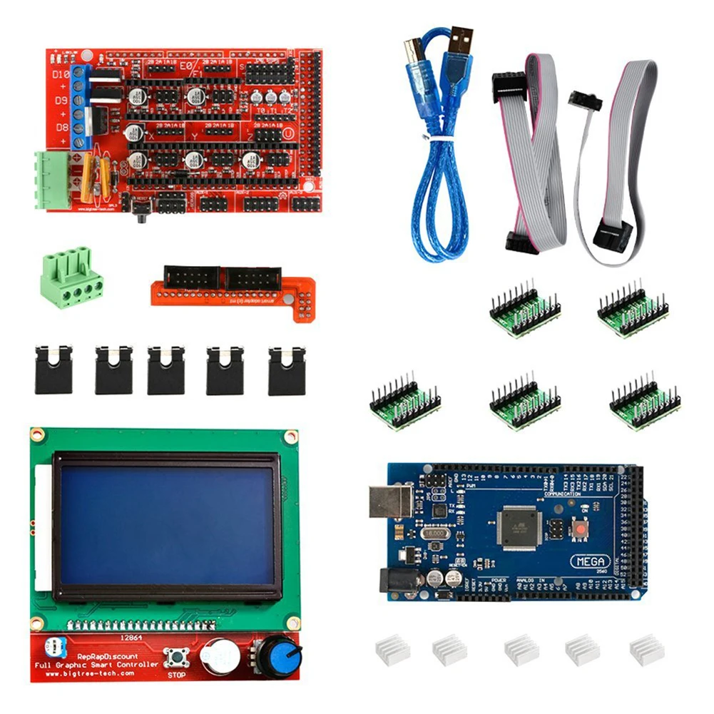 

1 set For 3D Printer RAMPS 1.4 MEGA 2560 A4988 12864 LCD Card Controller for RepRap TE 394-SCLL