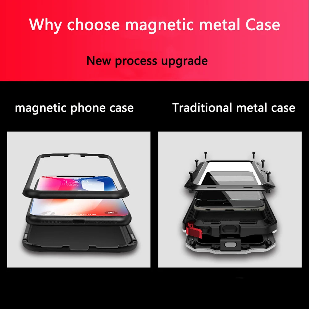 Металлический магнитный чехол бампер для iPhone XR XS MAX X 8 Plus 7 закаленное стекло