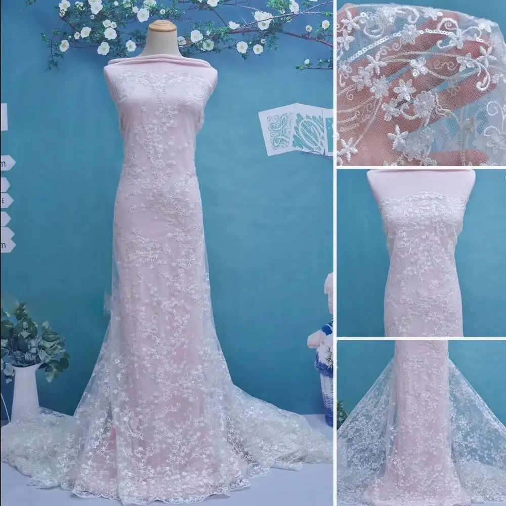 

French Mesh Net Lace With Embroidery good quality African Lace Fabric JIANXI.C-52901 with beads
