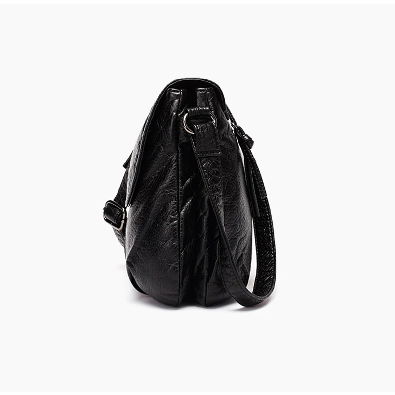 DAUNAVIA Black Small Women Messenger Bag Soft Washed PU Leather Crossbody Bag Female Handbag Purses