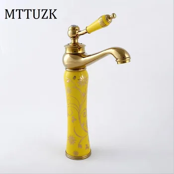 

MTTUZK European antique hot and cold faucet ceramic basin faucet gold - plated art basin mixer tap rose gold faucet deck mounted