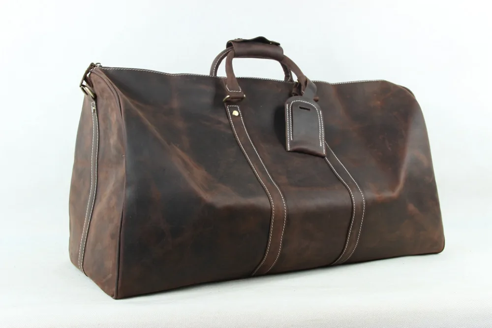 Extra Large Vintage Genuine Leather Travel Bag Duffle Bag Men's Handbag