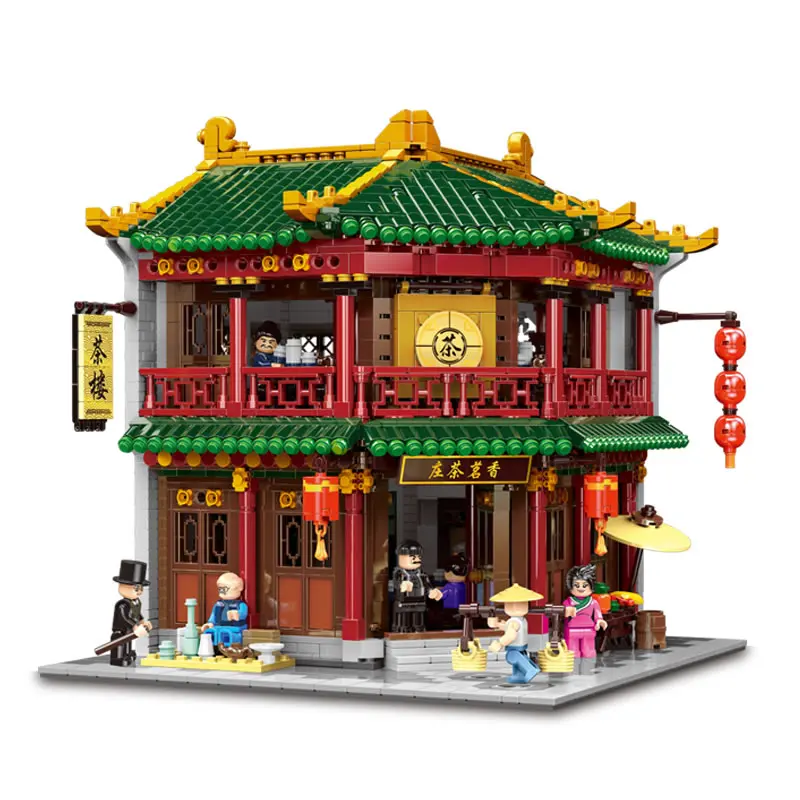 

KAZI City bricks Street view toys Chinatown Model Peking Teahouse Tea Chinese Ancient Architecture KAZI Building Blocks Toy