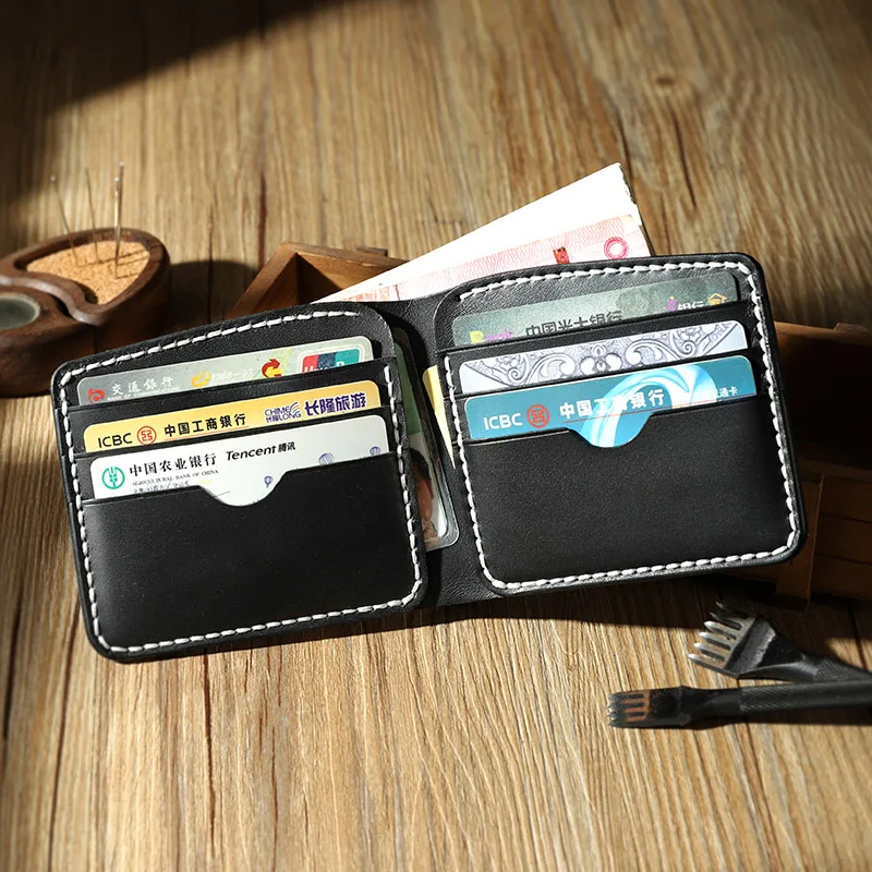 

Original short leather wallet men Driver's license wallet handmade rub color first layer cowhide cross section wallet DIY retro