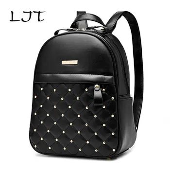 

LJT Wholesale Women Backpack Fashionable Leisure Shoulder Bag PU Leather Students Backpack Rivets School Bags for Girls feminina