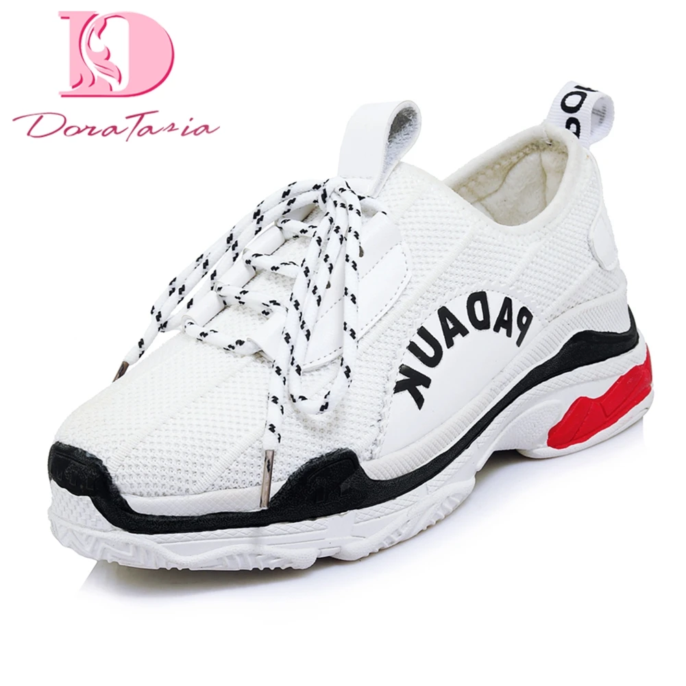 

DoraTasia 2018 Large Size 29-46 Platform Lace Up Hot Sale bootsWoman Shoes Lace Up Wedge Heels Vulcanize Shoes sneakers Woman