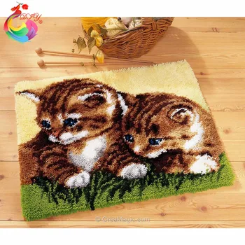 

Needlework cushion Cute Cat Mat Hook Rug Kit DIY Unfinished Crocheting Yarn Mat Latch Hook Rug Kit Pillows Carpet Set printing