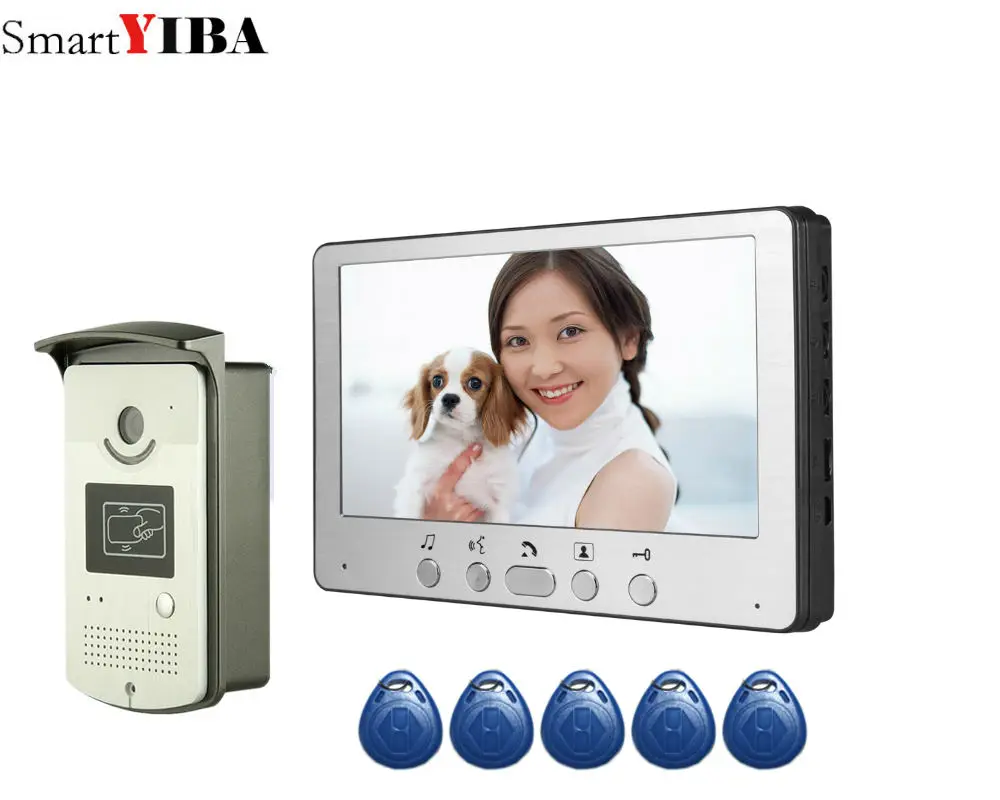 SmartYIBA 7 "дома видеодомофоны телефон двери разблокировать системы RFID Дверь доступа камера комплекты дверных звонков с питание управление