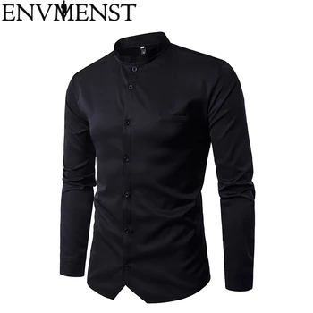 

2019 New Men's Luxury Shirts Wedding Party Dress Long Sleeve Shirt Solid Color Shirt Men Mercerized Cotton Shirt