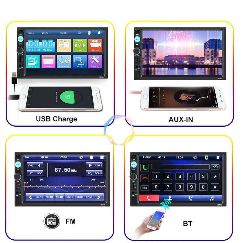 2din Car Radio 7" HD Autoradio Multimedia Player 2 DIN Touch Screen Auto audio Car Stereo MP5 Bluetooth USB TF FM Camera