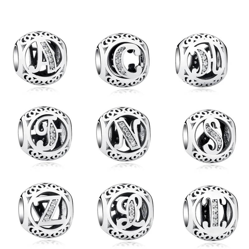 ELESHE Fashion Jewelry Authentic Real 925 Silver Alphabet Letter A-Z Bijoux Bead Fit Original Charm Bracelet Necklace